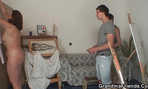 Old granny pleases 2 juvenile painters