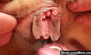 Woolly milf acquires toyed by eager blondie wifey